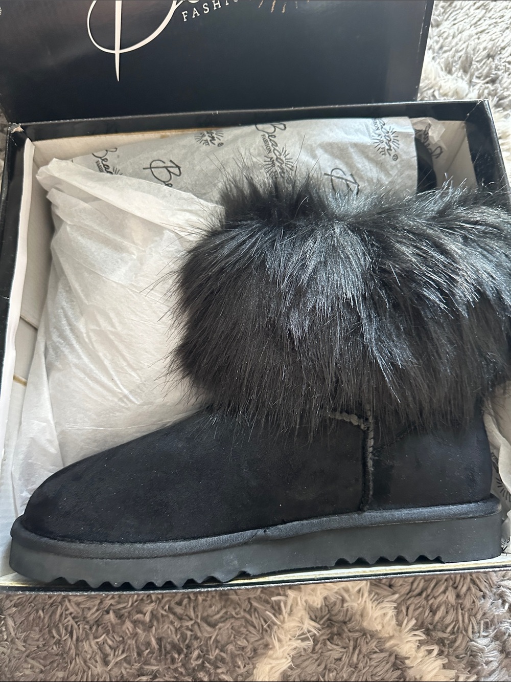 NEW. Black Fur-Trim Winter Boots 

Brand new never worn